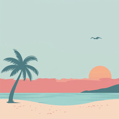Obraz premium tropical beach with palm trees vector illustration