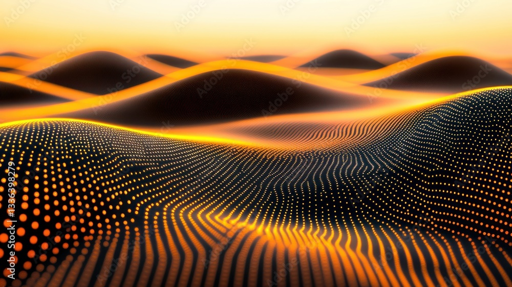 Poster an abstract artistic digital landscape featuring glowing orange points and lines