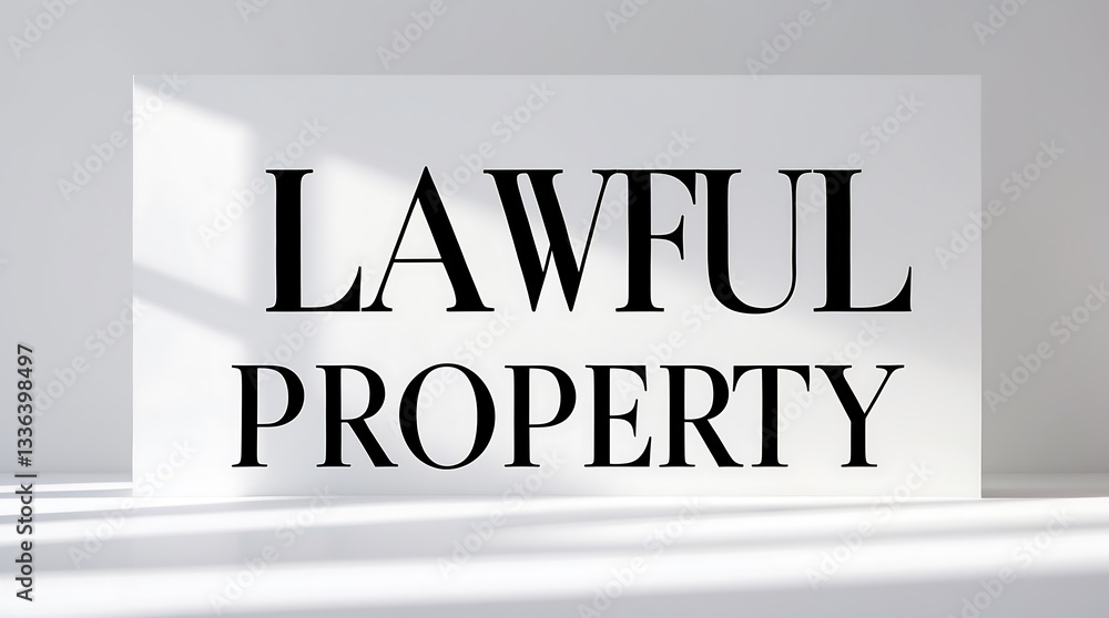Aufkleber sign displaying lawful property phrase placed on a plain background with soft lighting