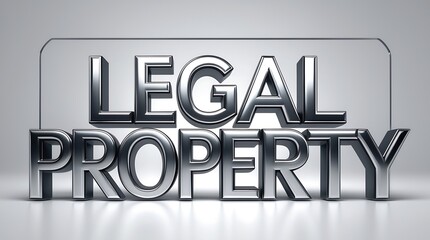 Legal property sign with metallic typography on a grey backdrop in a professional setting