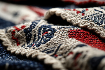 Detailed Close-Up of Woven Fabric with Intricate Patterns 