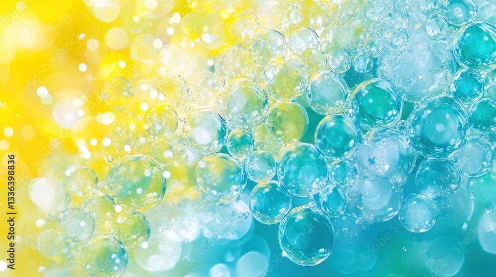 Poster Close view of many transparent bubbles of multiple colors