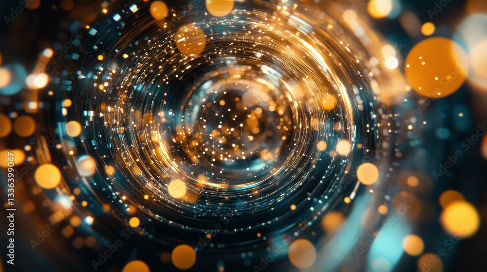 Poster a glowing tunnel with particles and swirling bokeh effects