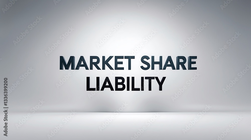 Poster dynamic display of market share liability text against a light background