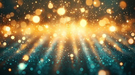 Bright golden light and sparkling glitter on a dark background