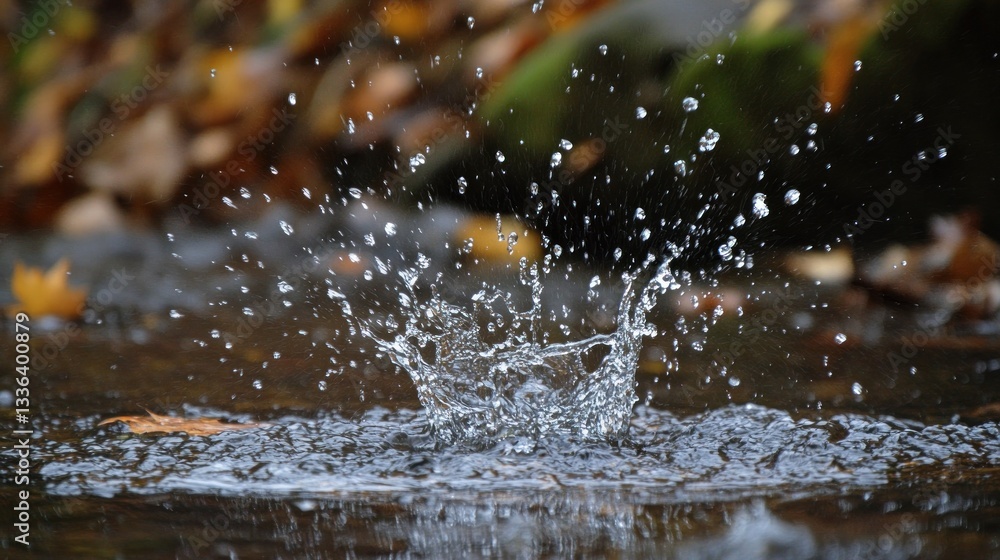 Poster A water droplet splashing creating a crown like shape on liquid