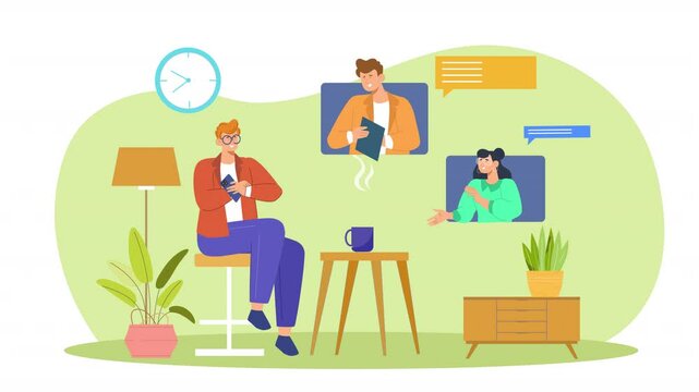Creative Digital Meeting Vector Avtar Art Animation Scene loop
