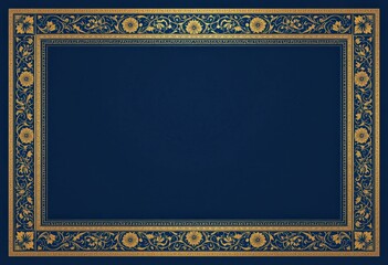 Elegant Gold Floral Border Illustration Deep Navy Blue Background - Luxurious Decorative Design Wedding Invitations Stationery