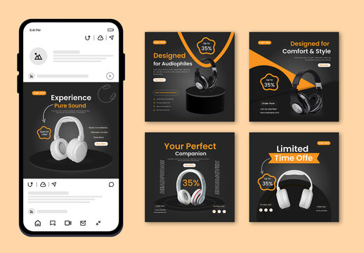 Headphone Sale Social Media Square Posts Set