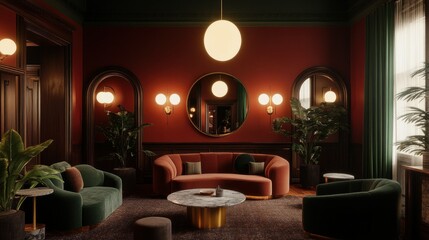 A Luxurious Interior Depicting Comfortable Furniture And Greenery