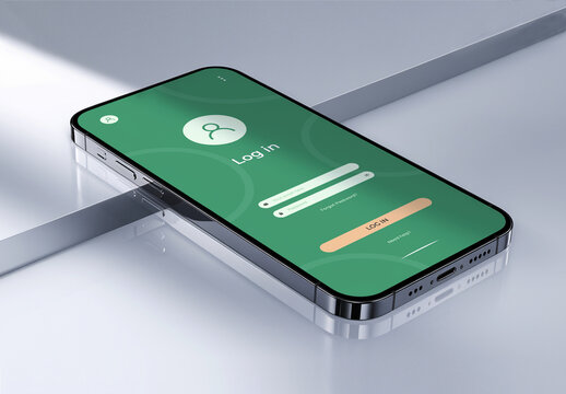 Realistic Smartphone Mockup with Green Login UI