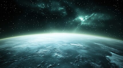 Fototapeta premium Celestial darkness engulfs the North Pole with faint auroras, a rare cosmic spectacle. 