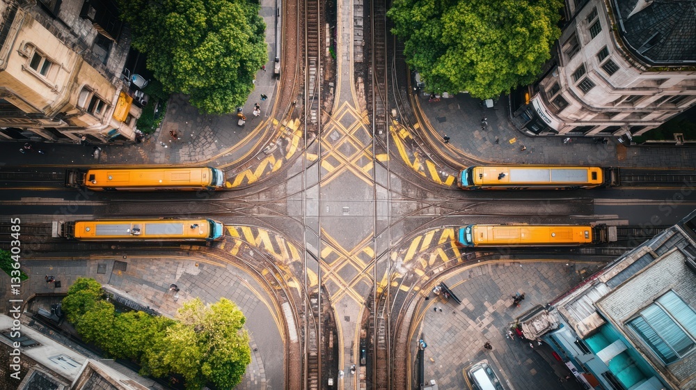 Poster aerial view depicts four vehicles traversing a central intersection
