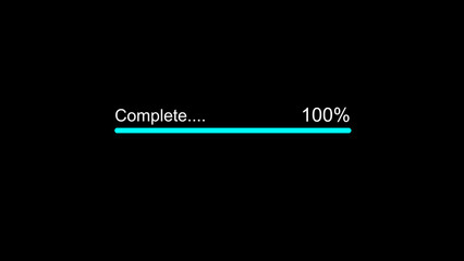 A  cyan color loading illustration, and glowing download 100% illustration . on a black background. and creating a stunning 4k illustration.