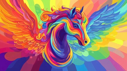 Unicorn on rainbow background. Selective focus.