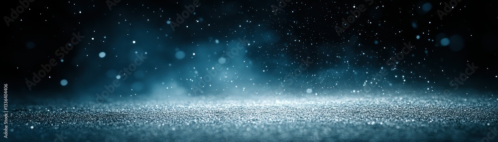 Poster a glittery background displays a dark blue gradient with particles