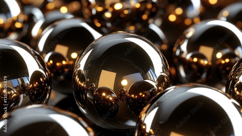 Poster Shiny reflective spheres are clustered together creating an interesting composition
