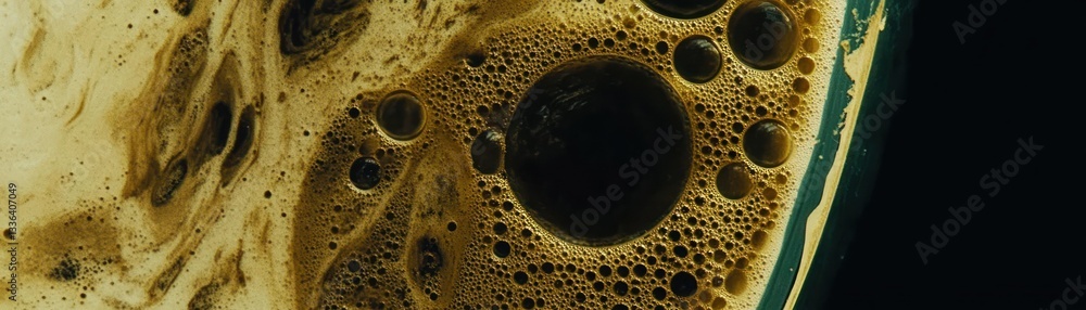 Poster detailed close up of bubbly dark liquid in a container