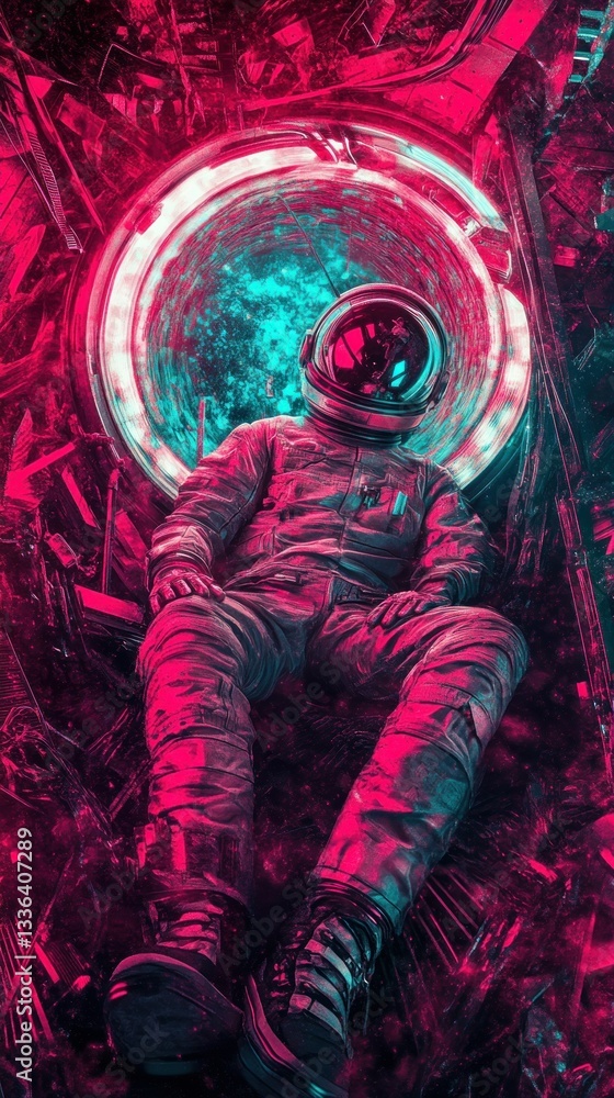 Aufkleber An Astronaut Is Resting In A Futuristic Circular Space Portal