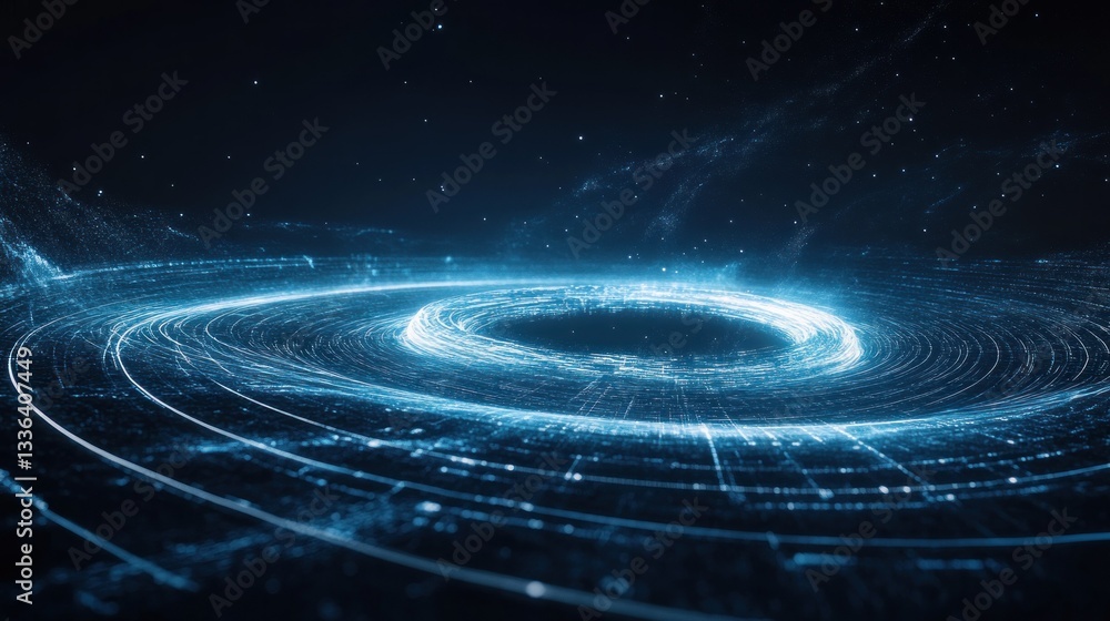 Poster A Futuristic Circular Vortex With Light Elements And Particle Lines