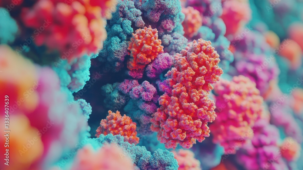 Poster colorful microscopic cluster of multiple abstract organic shapes