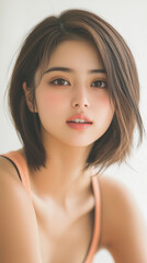 Fototapeta premium 美女, 女性, 美しい, 顔, モデル, 日本, 韓国, アジア, バレーボール, スポーツ, ファッション, 美しさ, 髪の毛, うっとりさせる魅力, 人, ブルネット, 肌, 人々, 唇, スタジオ, 目, 化粧, ドレス, 優雅, 長い, 体, 笑う, 女, フィットネス, トレーニング, エクササイズ, かみ合い, 細い, 健康