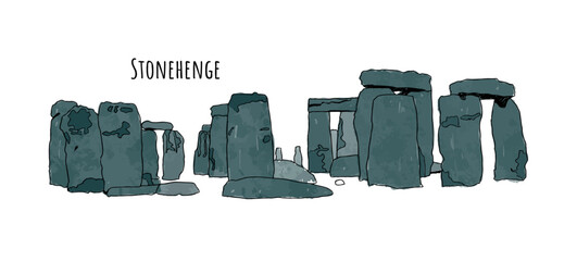 Watercolour sketch of Stonehenge. Vector illustration of British famous landmark isolated on white background.