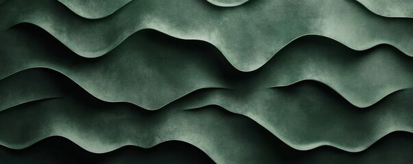 Abstract dark green 3d concrete cement texture wall texture background wallpaper banner with waves, seamless pattern