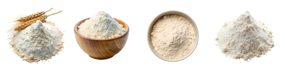 Flour in a bowl isolated on a transparent background.