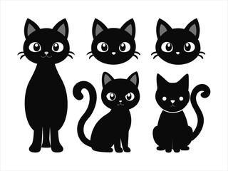 Obraz premium Cute Black Cat Silhouettes Set for Design