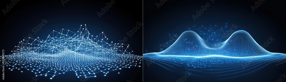 Poster Abstract digital illustrations depicting interconnected networks of data points