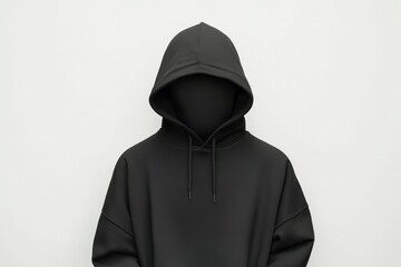 Faceless hooded figure in minimalist setting. Neural network AI generated