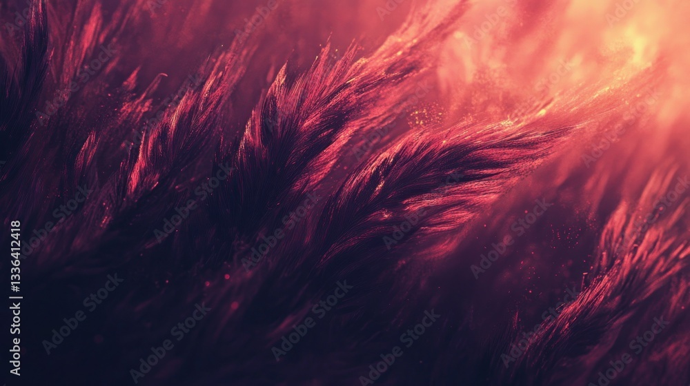 Poster a vibrant artistic image of layered red fluffy textures