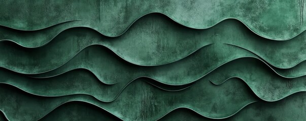 Abstract dark green 3d concrete cement texture wall texture background wallpaper banner with waves, seamless pattern