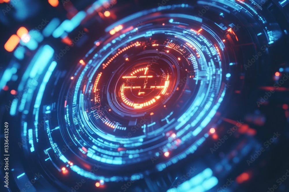 Aufkleber futuristic digital interface with glowing blue and red patterns