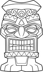 Black And White Tiki Mask with Tribal Carvings and
Royal Elements. Hawaiian Polynesian Totem Art
