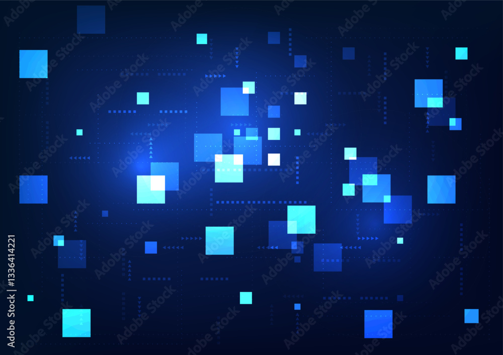 Poster abstract technology background. geometric squares connected with elements. represents data storage a