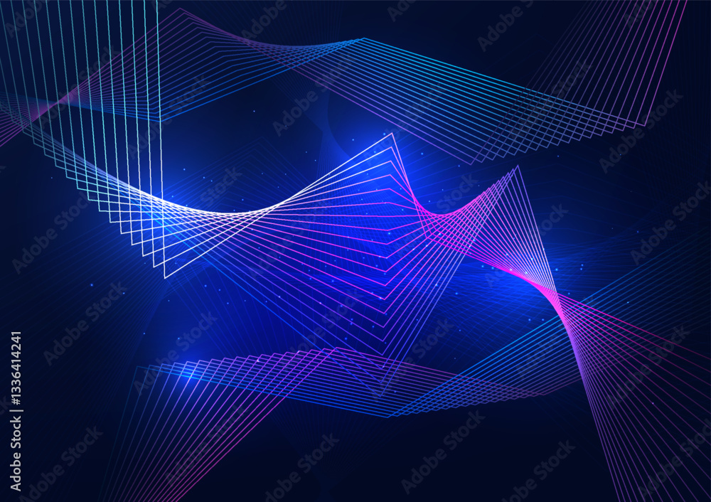 Poster abstract technology background. gradient lines show the transmission of digital code data to softwar