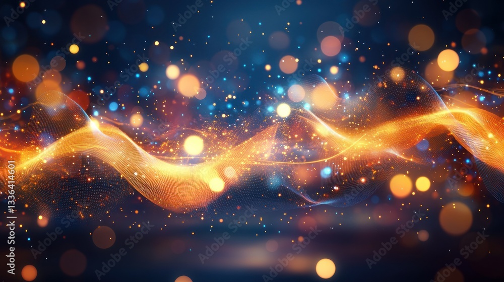 Poster An abstract depiction of glowing waves with sparkling particle effects
