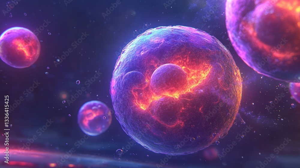 Poster Artistic rendering shows multiple cellular structures with internal glow