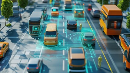 Intelligent transportation network modern vehicles and wireless connectivity concept