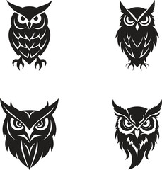 Collection of silhouettes black and white owl icon, logo vector illustration isolate on white background