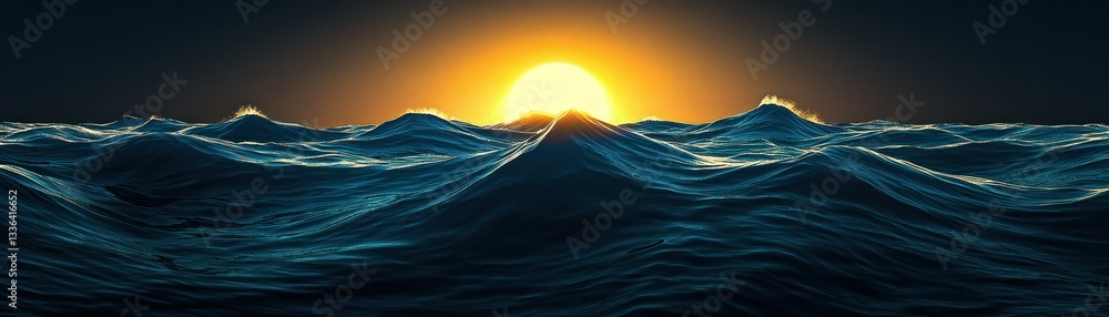 Aufkleber the sun is setting over the vast open ocean waves