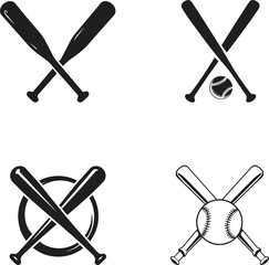 Silhouette Baseball bat and ball icon, logo vector illustrations set collection isolate on white background