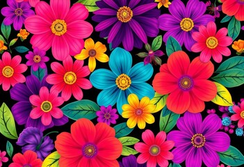 Fototapeta premium Vibrant floral pattern, perfect for diverse design applications, wallpaper, background