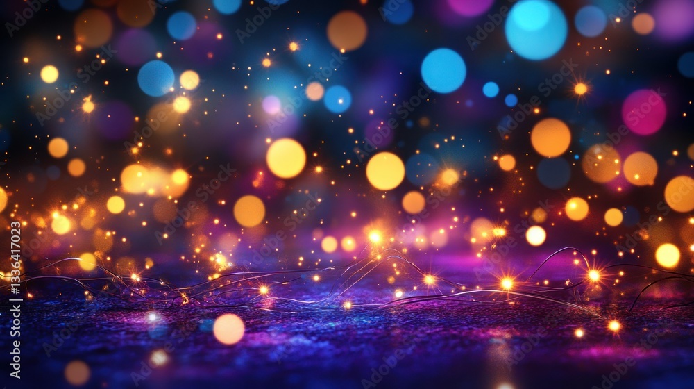 Aufkleber Glowing abstract lights floating on a dark textured background