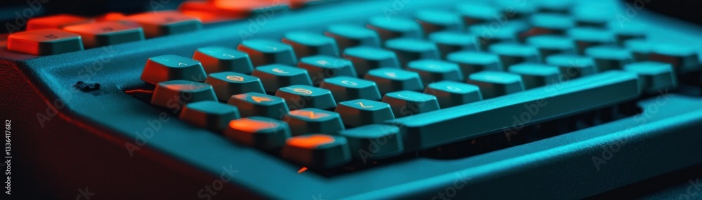 Aufkleber Illuminated keyboard keys in a close up under mixed colored lights