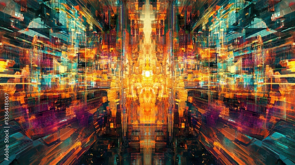 Poster creating abstract digital patterns virtual space gigapixel art online gallery artistic perspective f