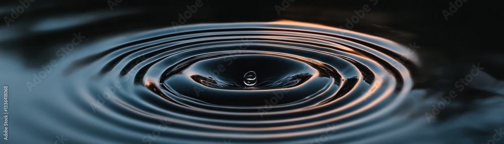 Poster a water droplet creating ripples and concentric circles in a fluid