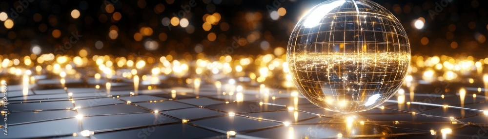 Poster A glowing sphere illuminates a network of interconnected nodes and lights
